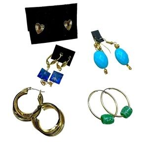 Five Pair Beautiful Colorful Dangle Hoop Stud Pierced Earrings